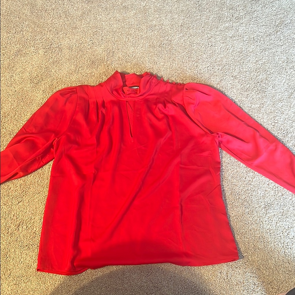 Karl Lagerfeld Red 3/4 Sleeve Mandarin Collar Blouse